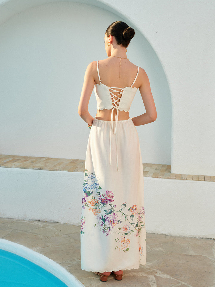 Eden | Dames Bloemen Maxi Jurk Met Uitsnijding Taille Golfzoom Zomerjurk