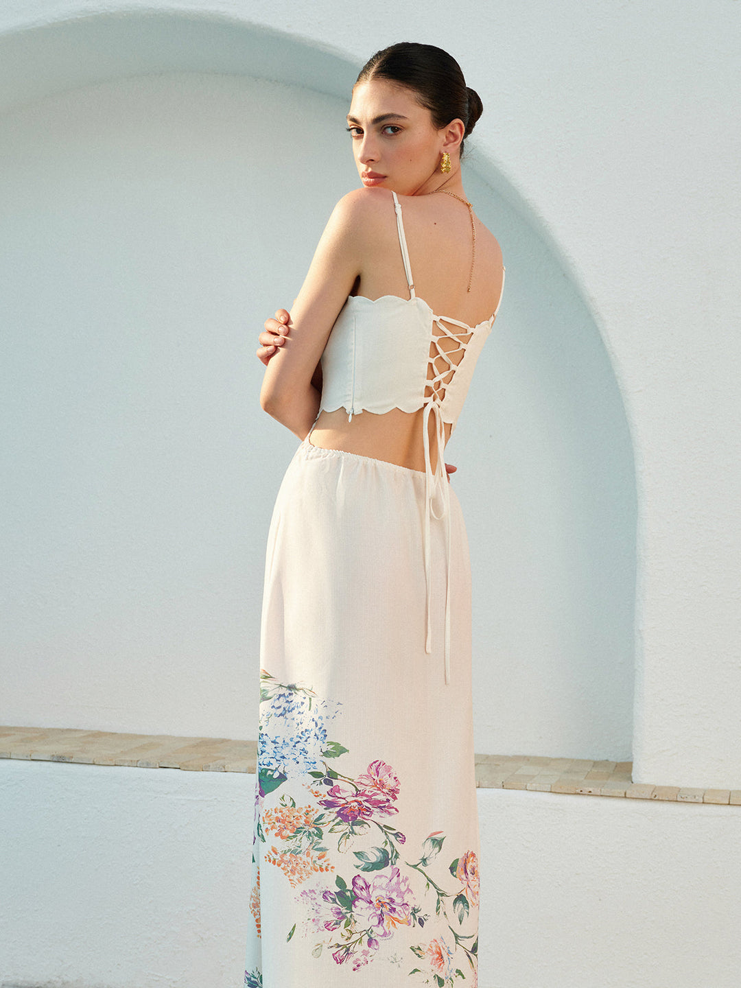 Eden | Dames Bloemen Maxi Jurk Met Uitsnijding Taille Golfzoom Zomerjurk
