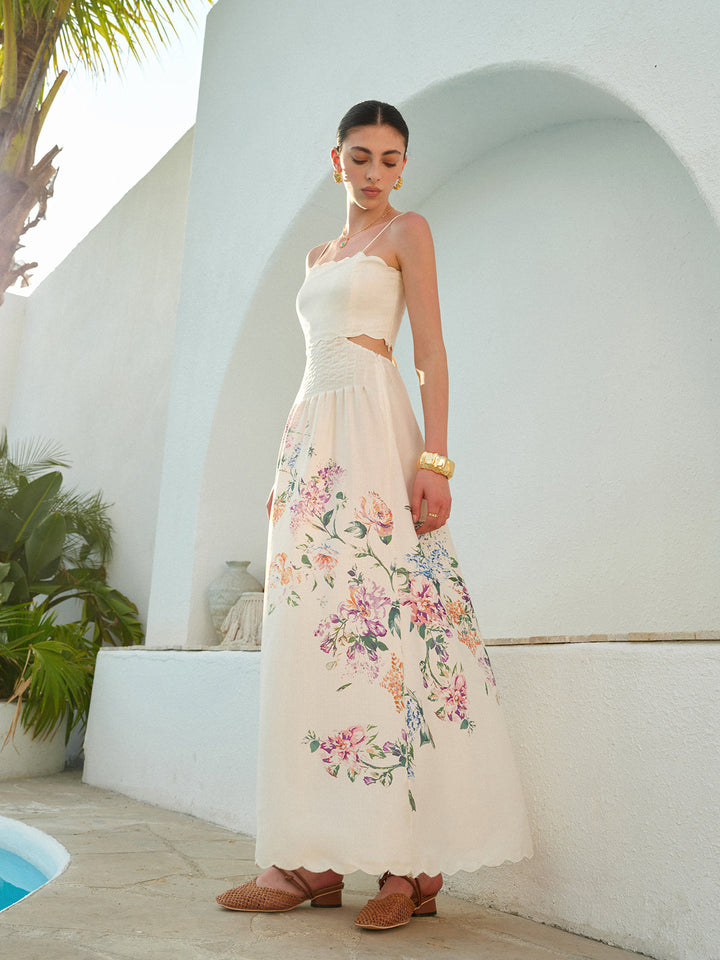 Eden | Dames Bloemen Maxi Jurk Met Uitsnijding Taille Golfzoom Zomerjurk