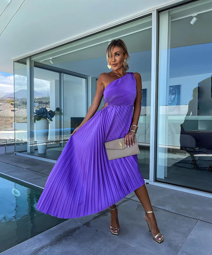 Pioenroos | Dames Bruiloft Gast One Shoulder Asymmetrische Midi Jurk Avond
