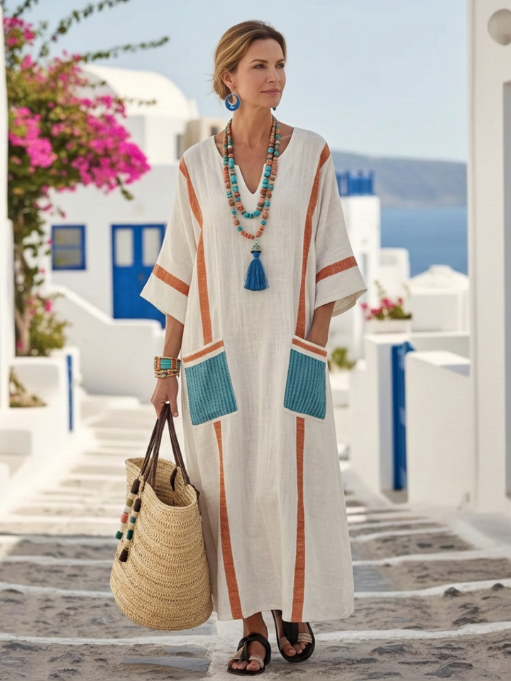 Freya | Dames V Hals Pocket Maxi Jurk