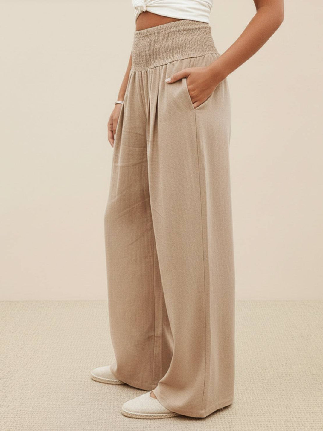 Dune | Dames Hoge Taille Brede Pijpen Broek met Geraffineerde Tailleband