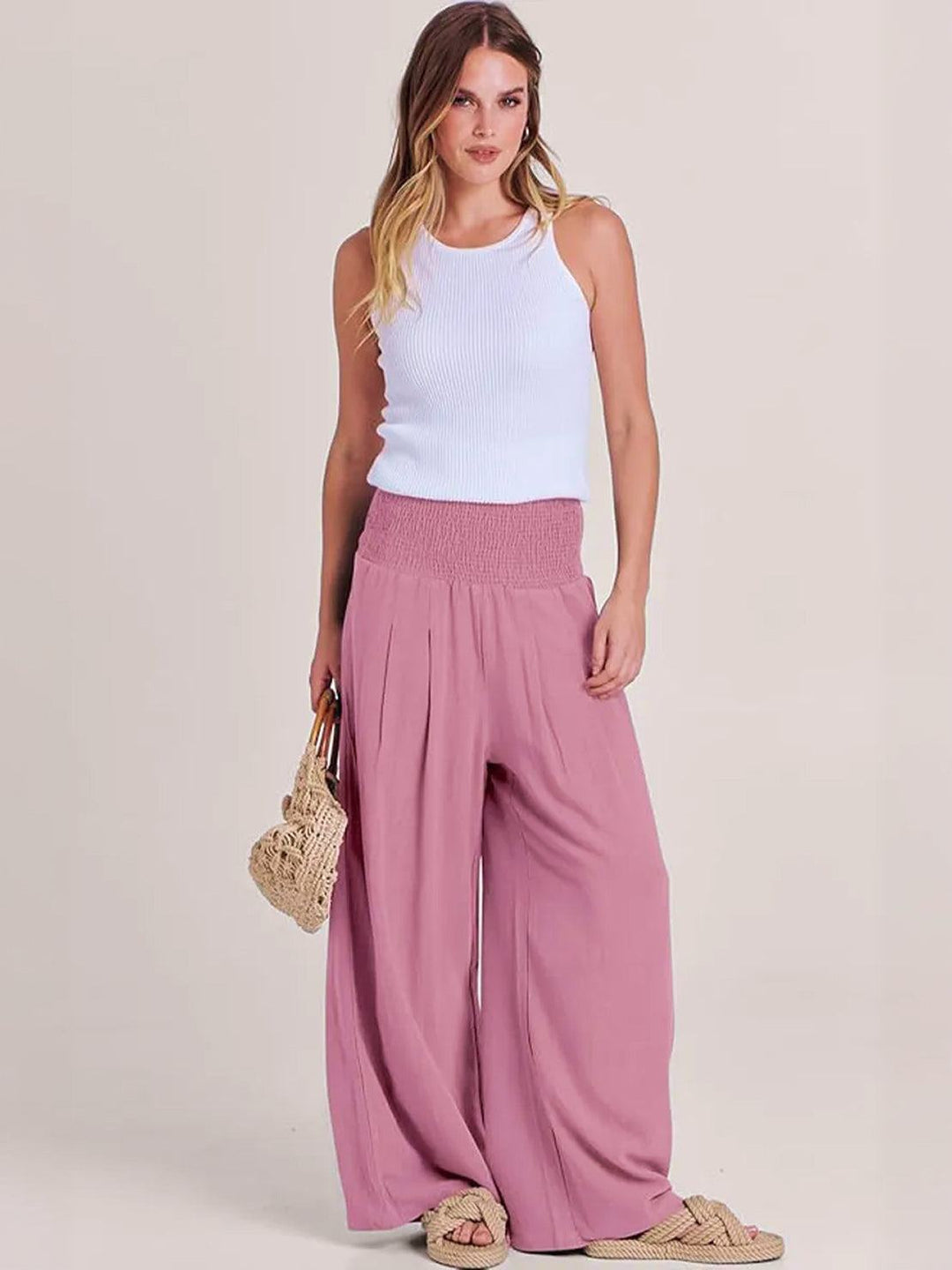 Dune | Dames Hoge Taille Brede Pijpen Broek met Geraffineerde Tailleband