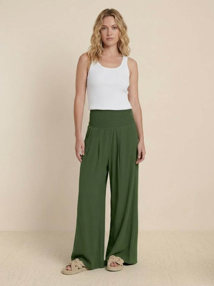 Dune | Dames Hoge Taille Brede Pijpen Broek met Geraffineerde Tailleband