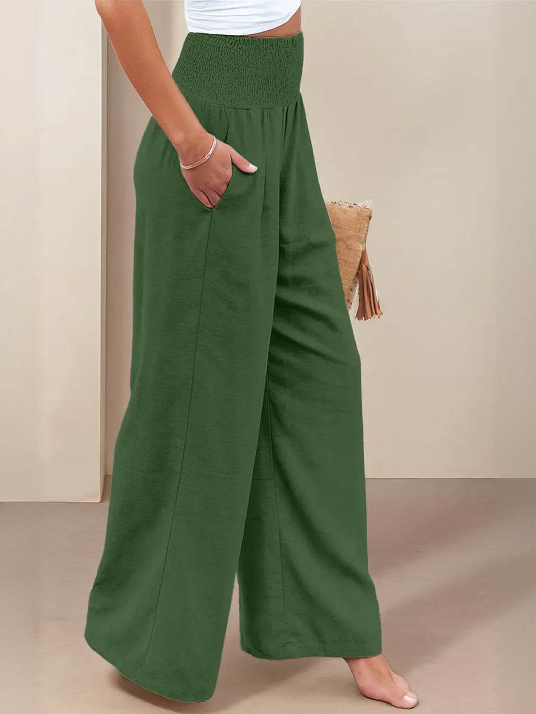 Dune | Dames Hoge Taille Brede Pijpen Broek met Geraffineerde Tailleband