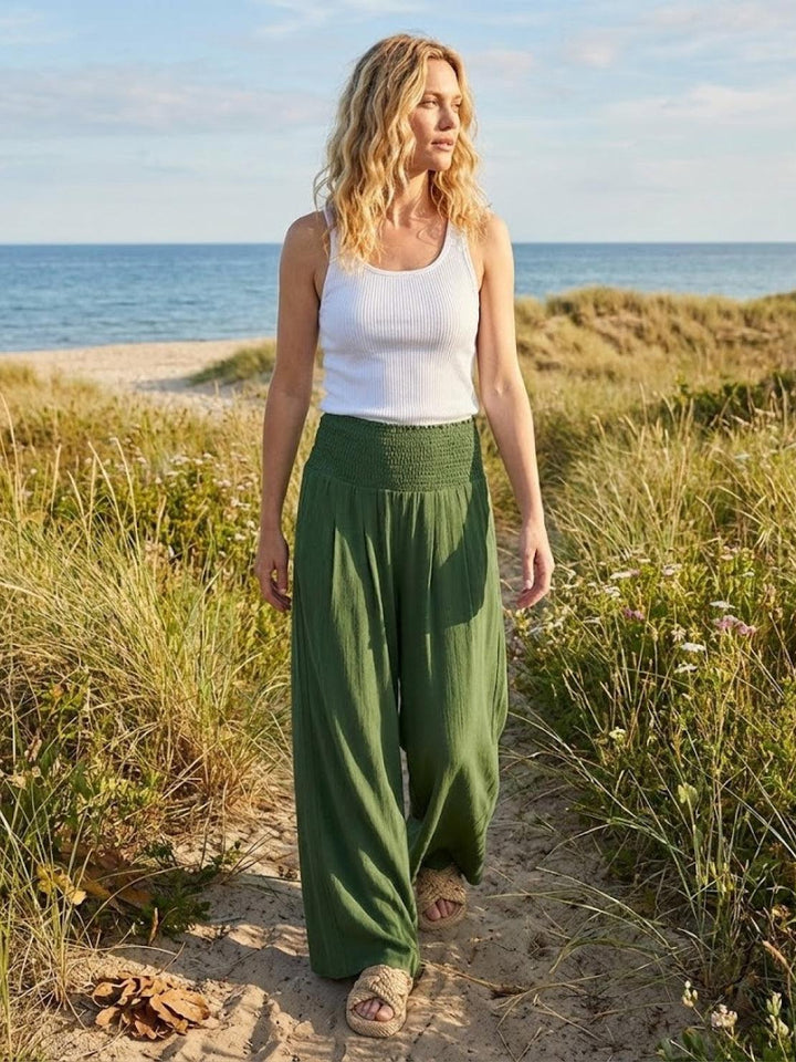 Dune | Dames Hoge Taille Brede Pijpen Broek met Geraffineerde Tailleband
