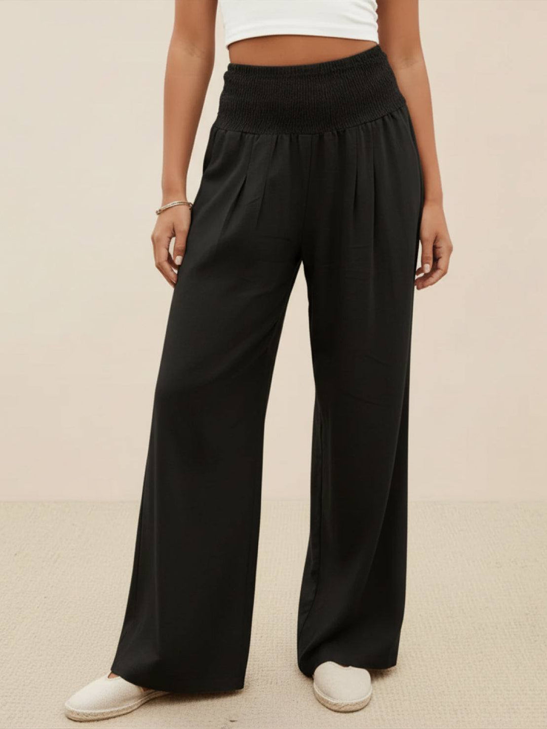 Dune | Dames Hoge Taille Brede Pijpen Broek met Geraffineerde Tailleband