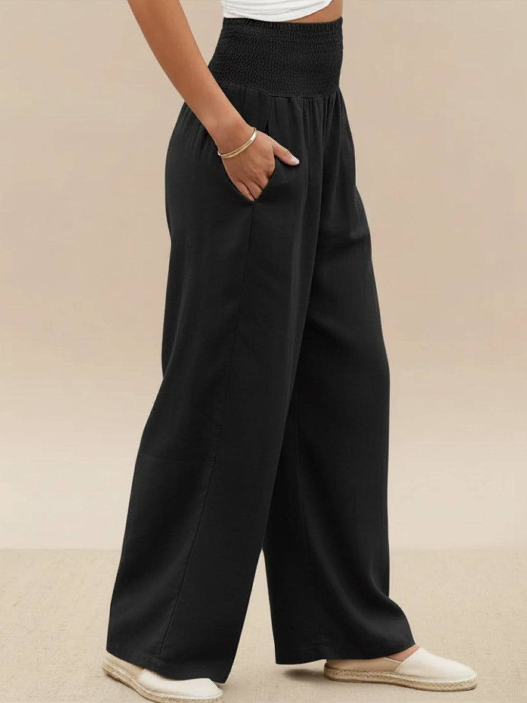 Dune | Dames Hoge Taille Brede Pijpen Broek met Geraffineerde Tailleband