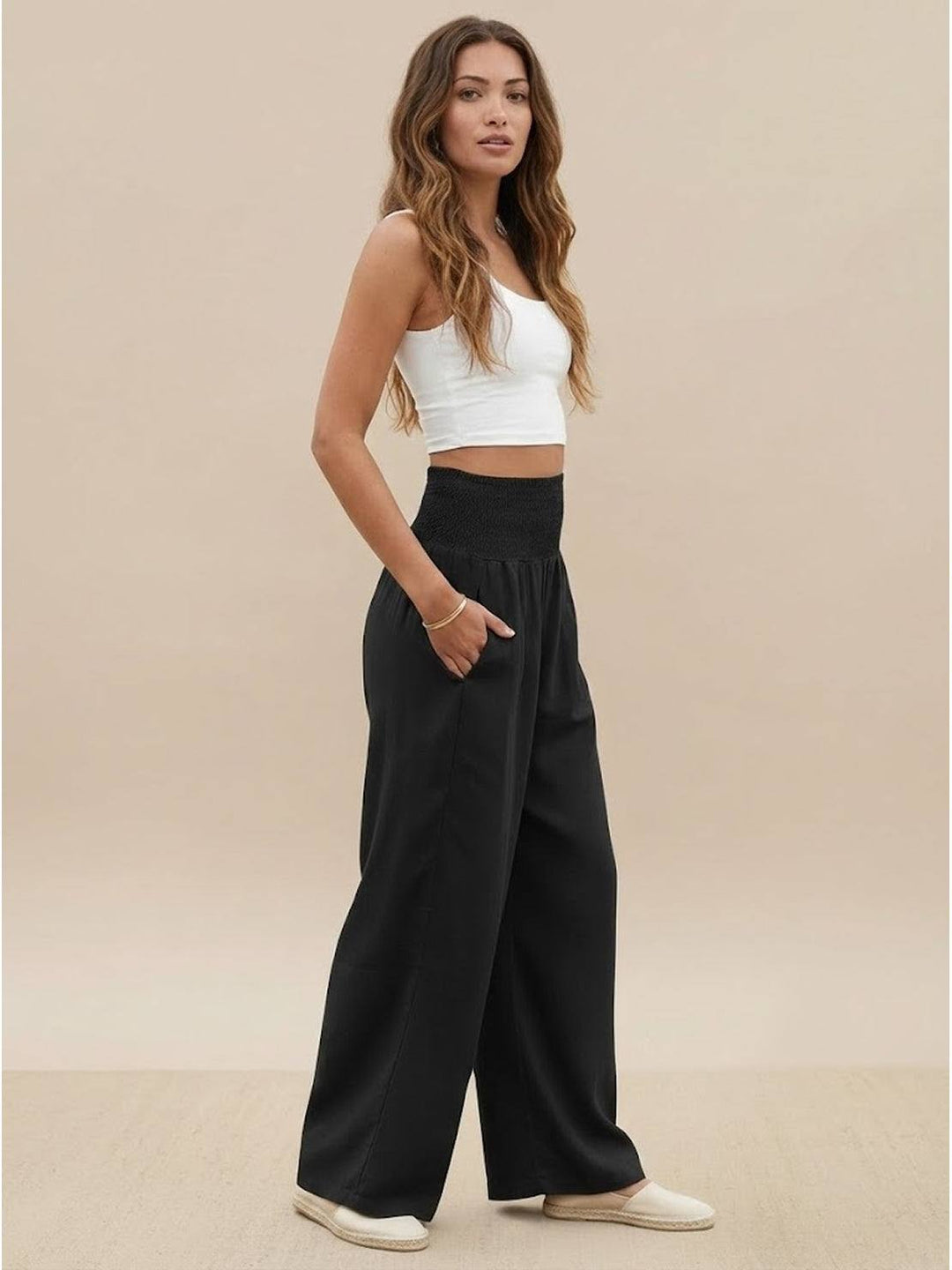 Dune | Dames Hoge Taille Brede Pijpen Broek met Geraffineerde Tailleband