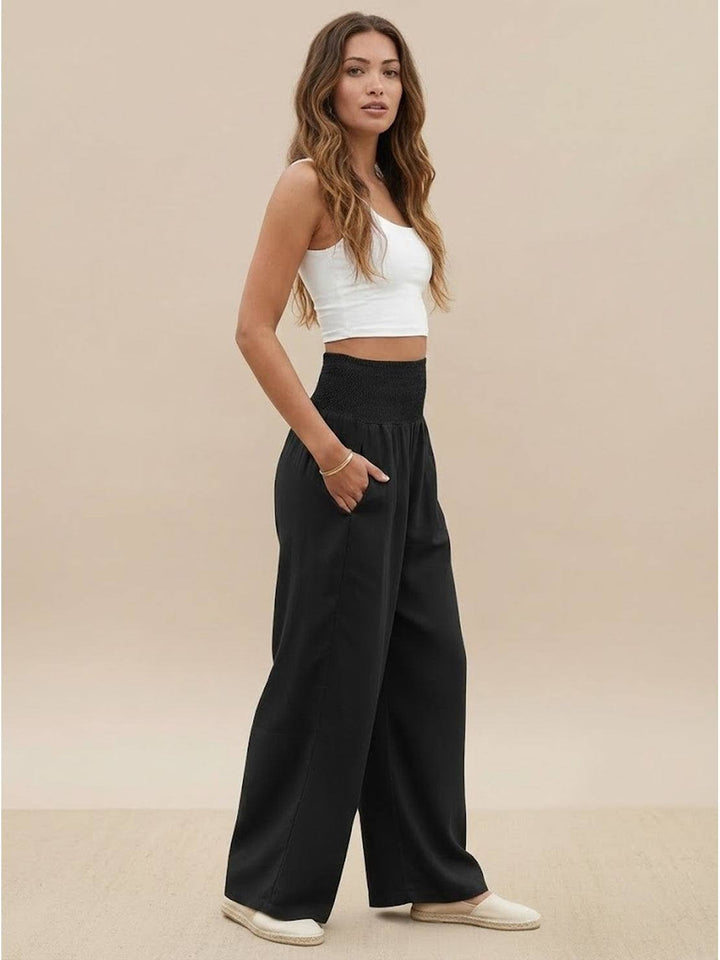 Dune | Dames Hoge Taille Brede Pijpen Broek met Geraffineerde Tailleband