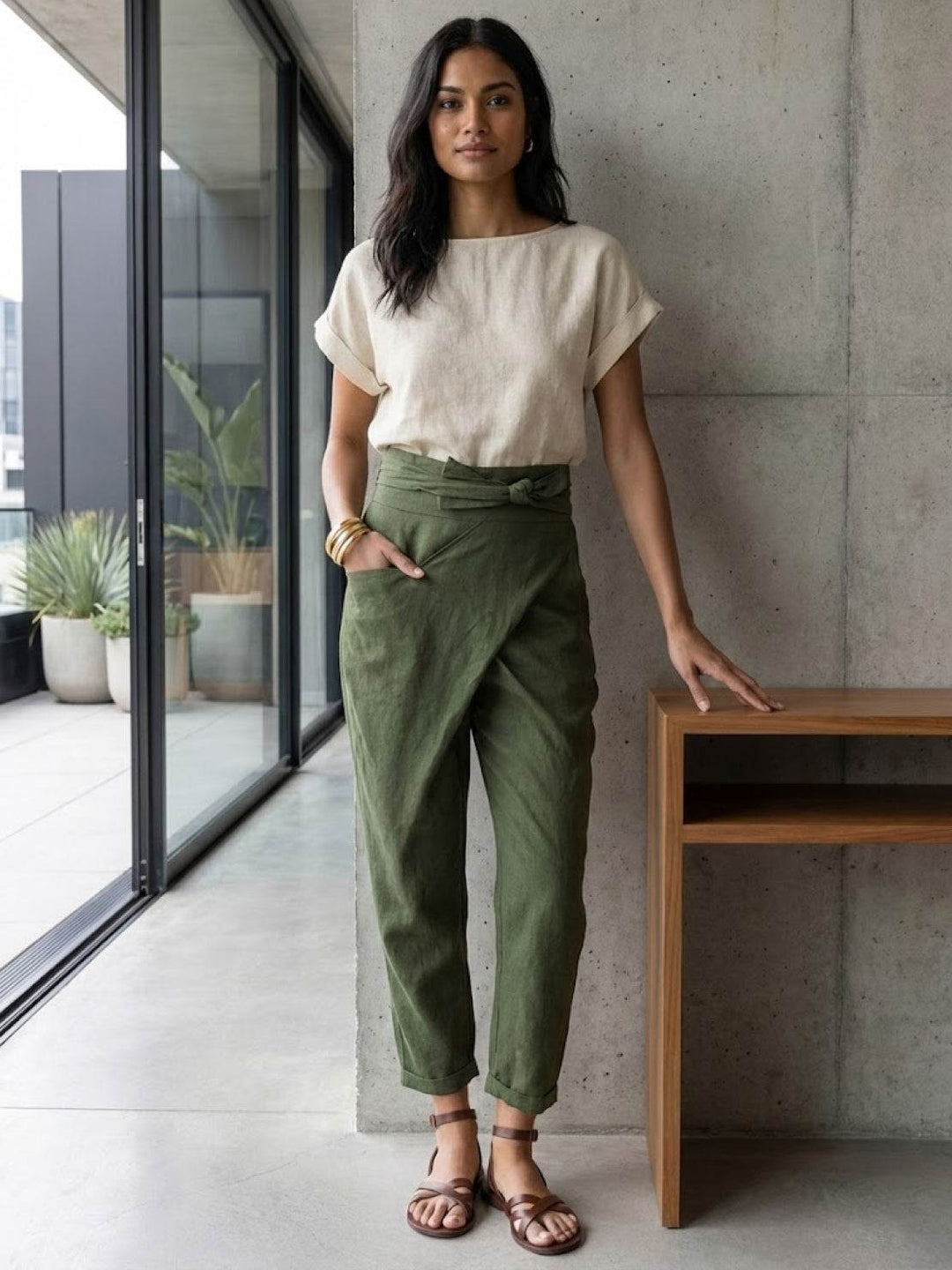 Atlas | Dames Hoge Taille Wrap Front Cropped Tapered Broek