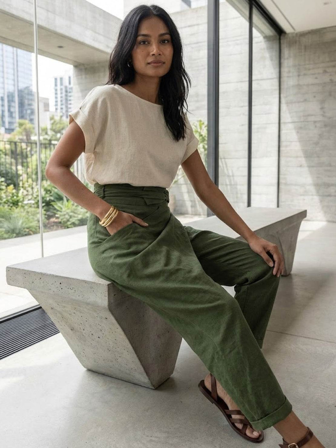 Atlas | Dames Hoge Taille Wrap Front Cropped Tapered Broek