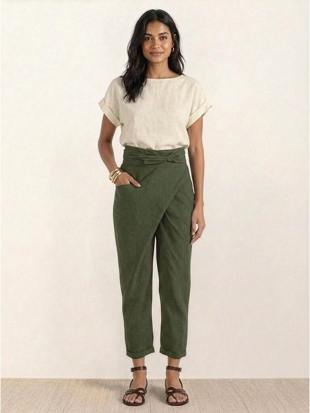 Atlas | Dames Hoge Taille Wrap Front Cropped Tapered Broek