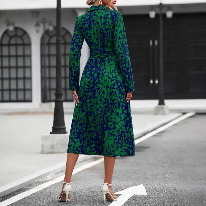 Valentina | Dames Abstracte Print Knopjurk met Ceintuur Midi