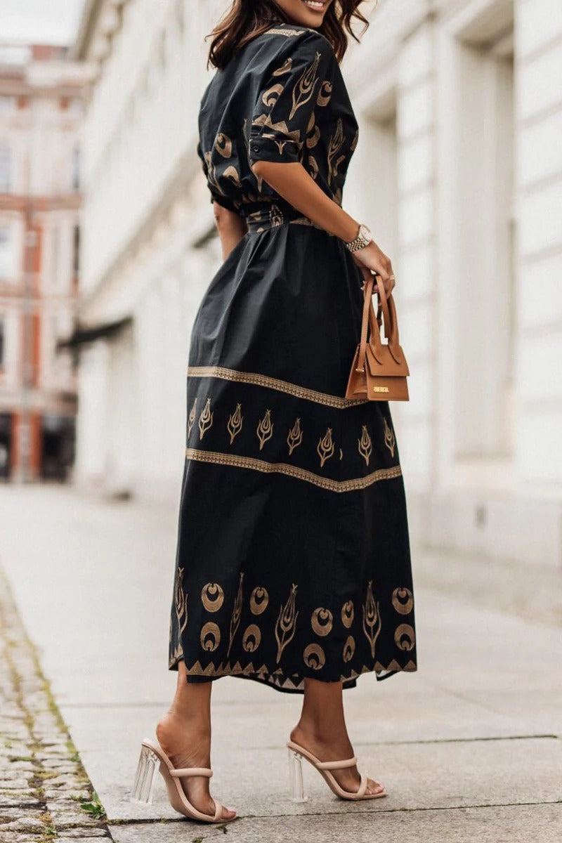 Savannah | Vrouwen Boho Print Geknoopte Midi Jurk