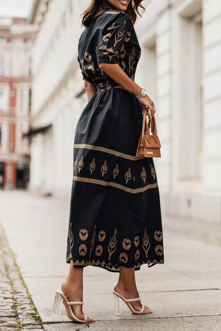 Savannah | Vrouwen Boho Print Geknoopte Midi Jurk