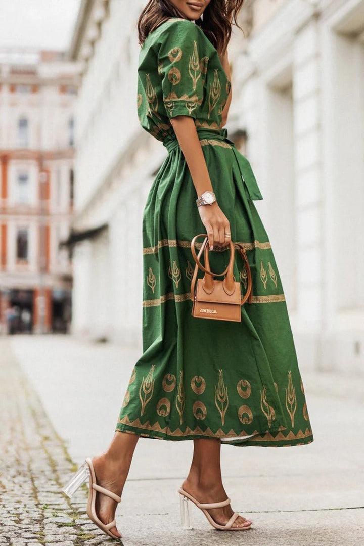 Savannah | Vrouwen Boho Print Geknoopte Midi Jurk