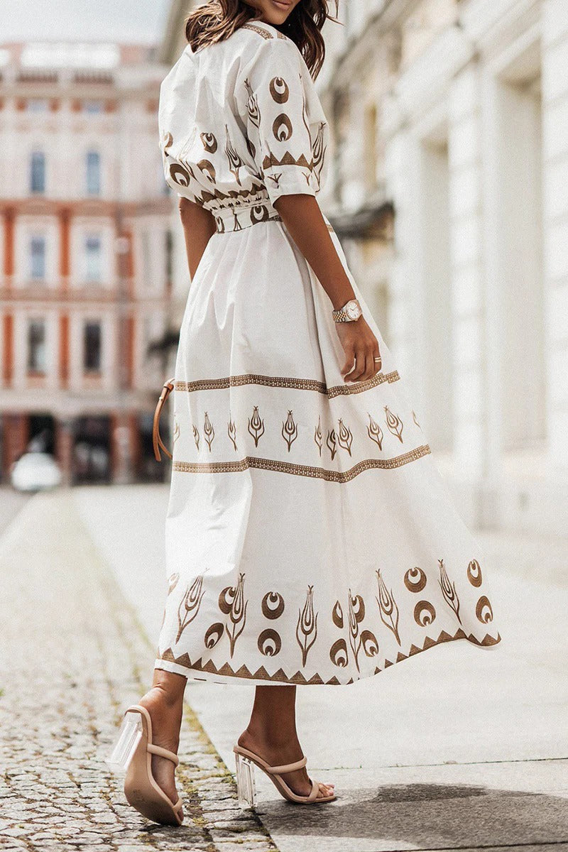 Savannah | Vrouwen Boho Print Geknoopte Midi Jurk