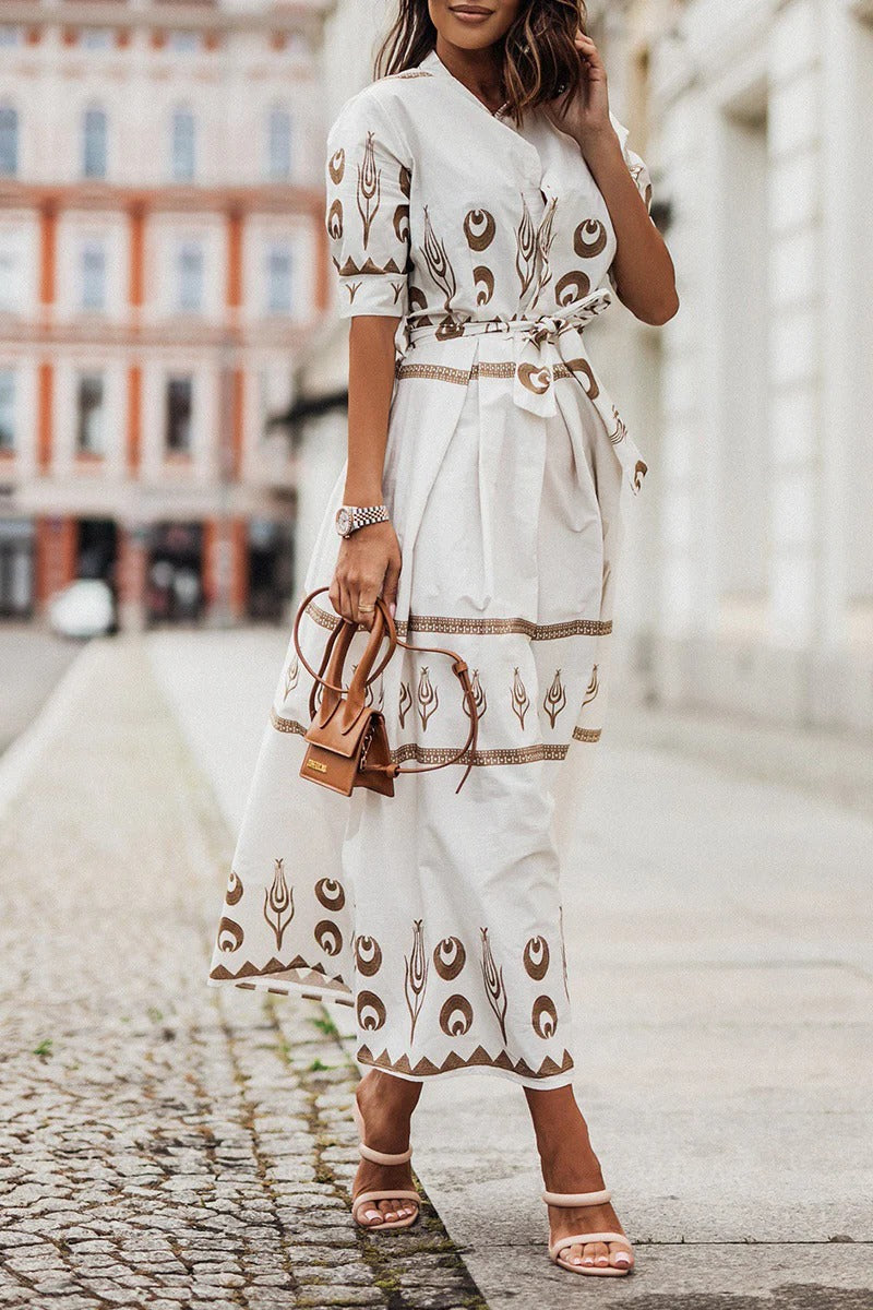 Savannah | Vrouwen Boho Print Geknoopte Midi Jurk