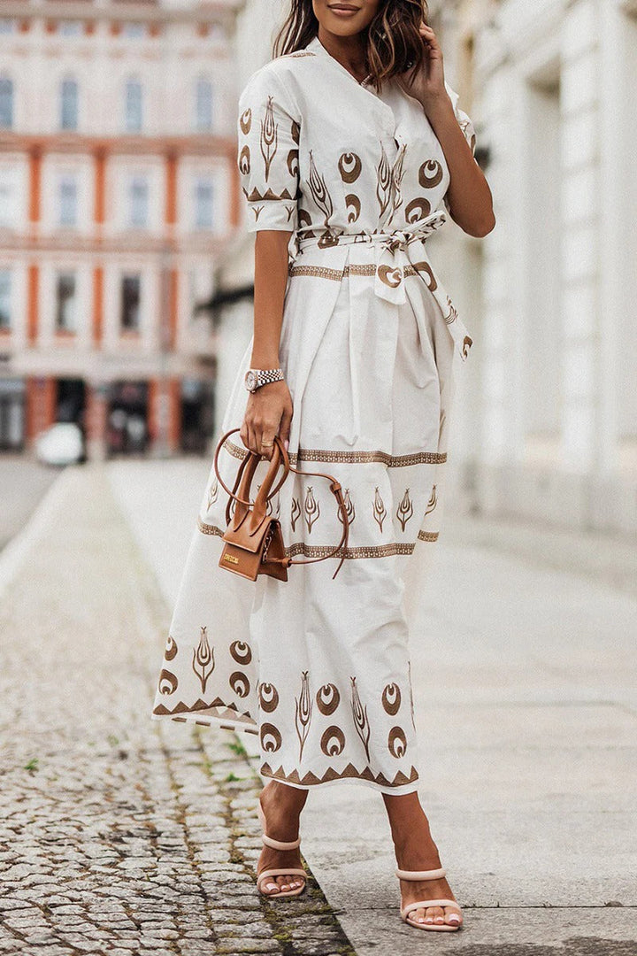 Savannah | Vrouwen Boho Print Geknoopte Midi Jurk