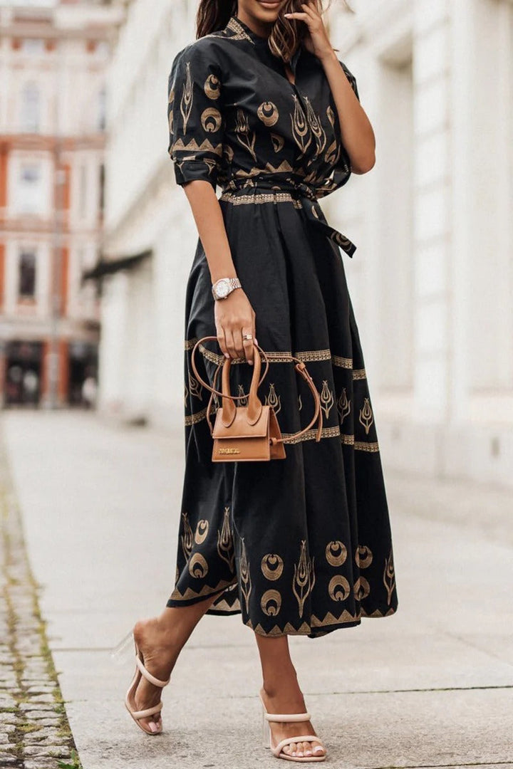Savannah | Vrouwen Boho Print Geknoopte Midi Jurk