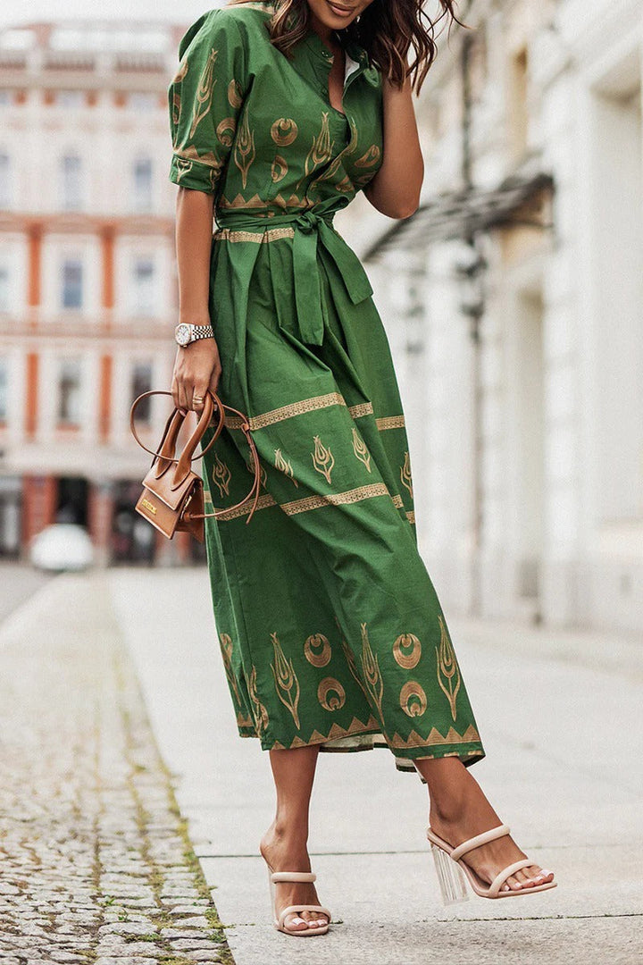 Savannah | Vrouwen Boho Print Geknoopte Midi Jurk