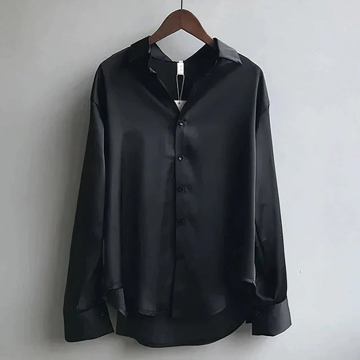 Sage | Dames Satijnen Blouse met Knopen Lange Mouwen Kraag Shirt