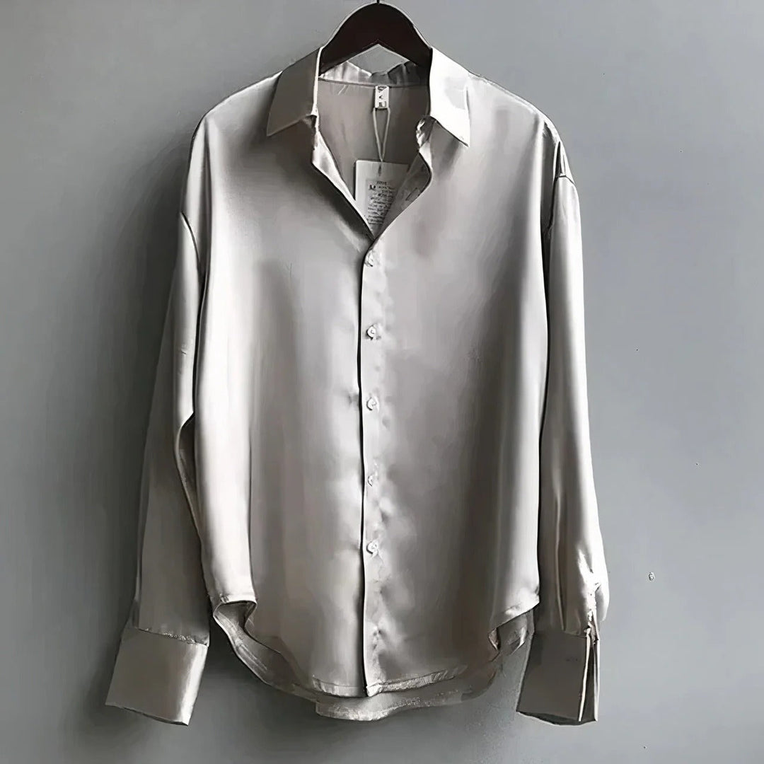 Sage | Dames Satijnen Blouse met Knopen Lange Mouwen Kraag Shirt