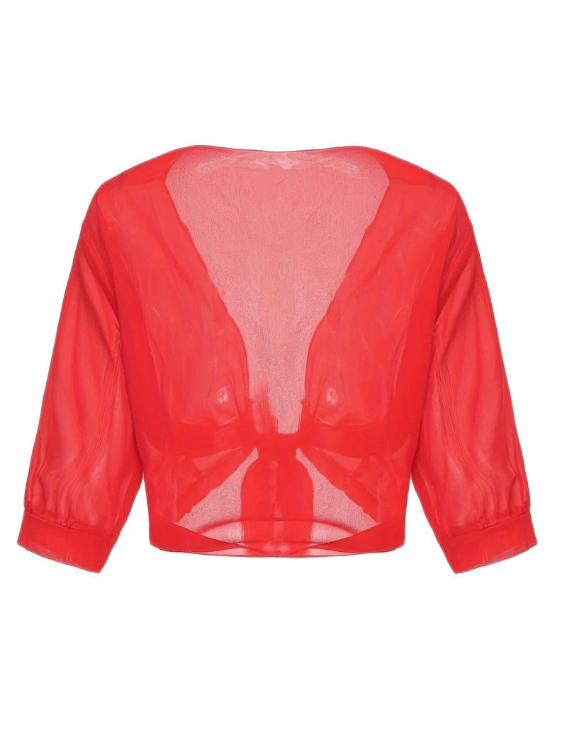 Brisa | Dames Tie Front Transparante Blouse Open Voorzijde 3/4 Mouw Top