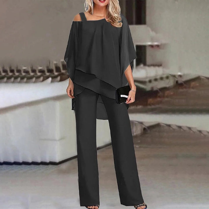 Celeste | Dames Cold Shoulder Chiffon Overlay Wijde Pantalon Jumpsuit