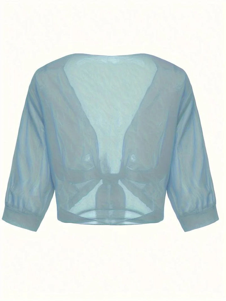 Brisa | Dames Tie Front Transparante Blouse Open Voorzijde 3/4 Mouw Top