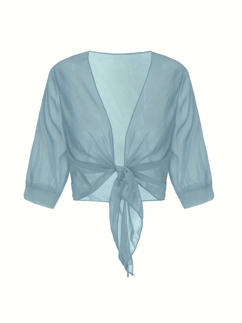 Brisa | Dames Tie Front Transparante Blouse Open Voorzijde 3/4 Mouw Top