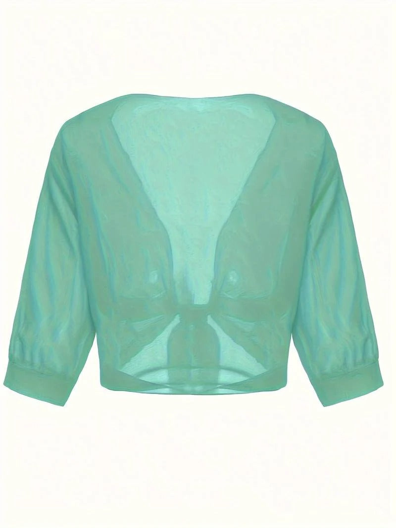 Brisa | Dames Tie Front Transparante Blouse Open Voorzijde 3/4 Mouw Top
