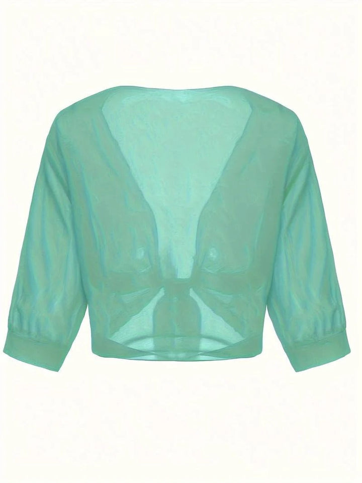 Brisa | Dames Tie Front Transparante Blouse Open Voorzijde 3/4 Mouw Top