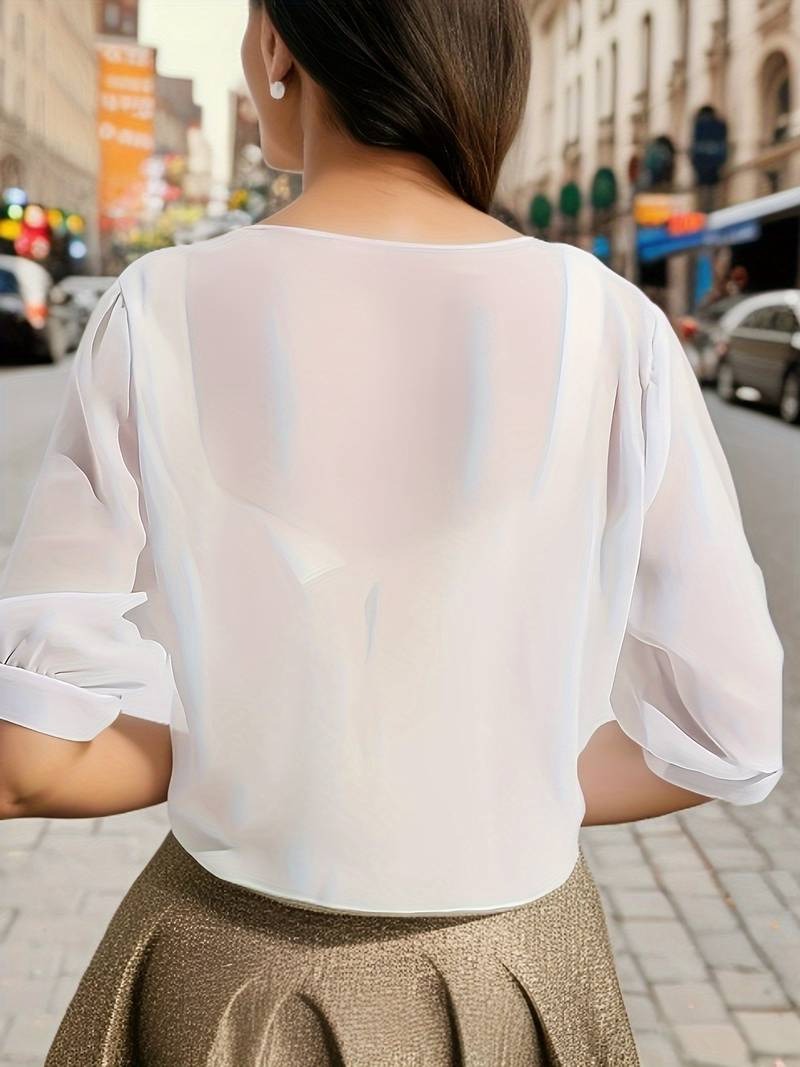 Brisa | Dames Tie Front Transparante Blouse Open Voorzijde 3/4 Mouw Top