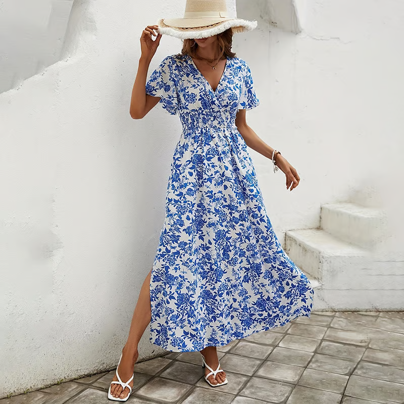 Primula | Dames V-Hals Boho Vloeiende Jurk Strand