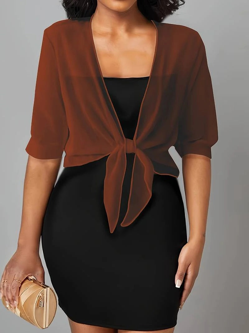 Brisa | Dames Tie Front Transparante Blouse Open Voorzijde 3/4 Mouw Top
