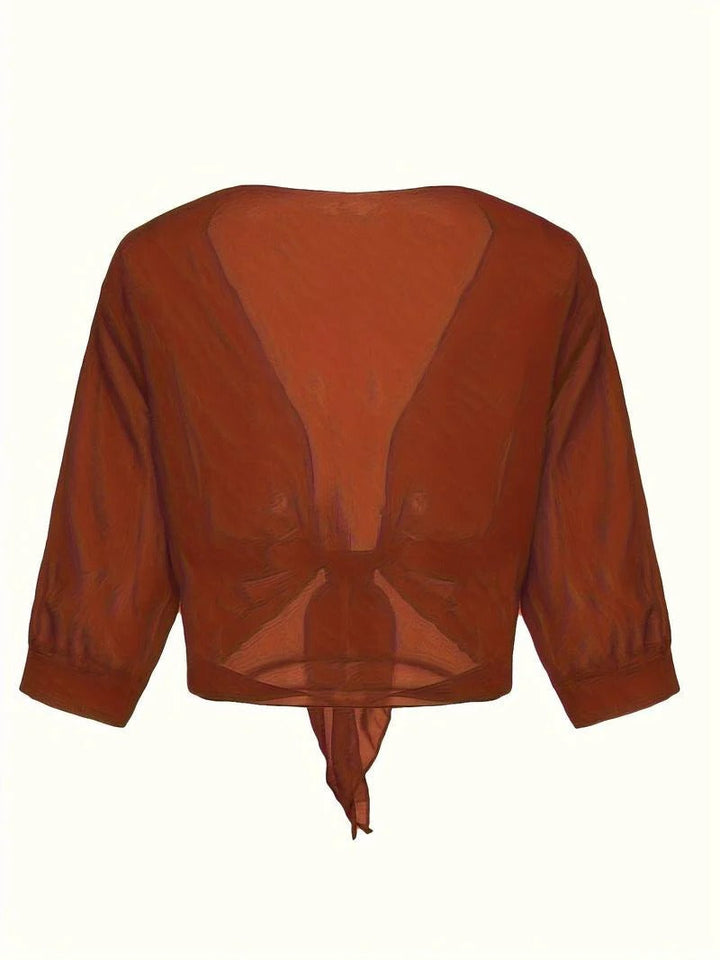 Brisa | Dames Tie Front Transparante Blouse Open Voorzijde 3/4 Mouw Top