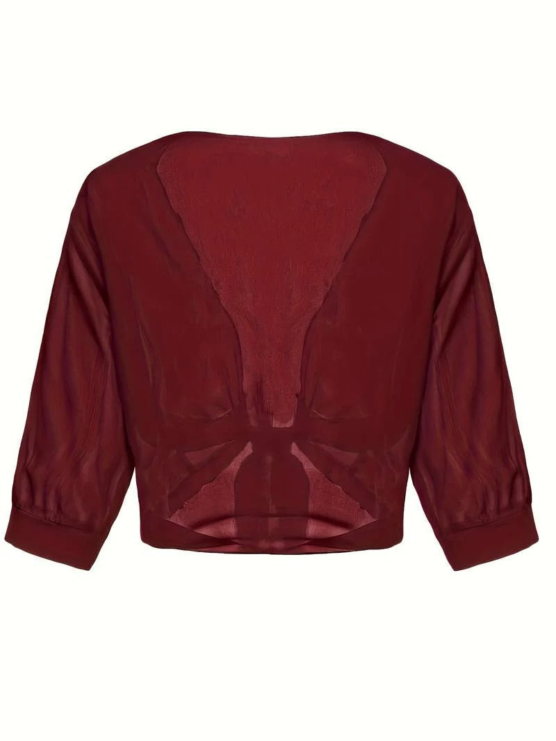 Brisa | Dames Tie Front Transparante Blouse Open Voorzijde 3/4 Mouw Top