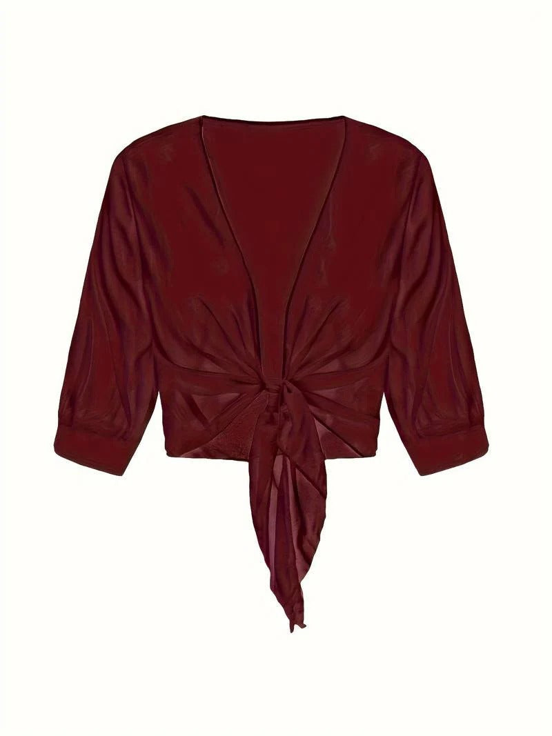 Brisa | Dames Tie Front Transparante Blouse Open Voorzijde 3/4 Mouw Top