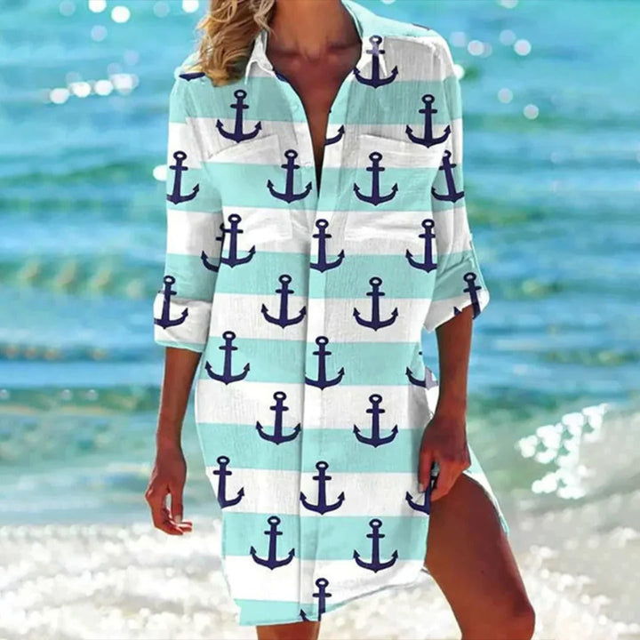 Coralie | Dames Tropische Print Overhemdjurk met 3/4 Mouwen Strand Cover-Up