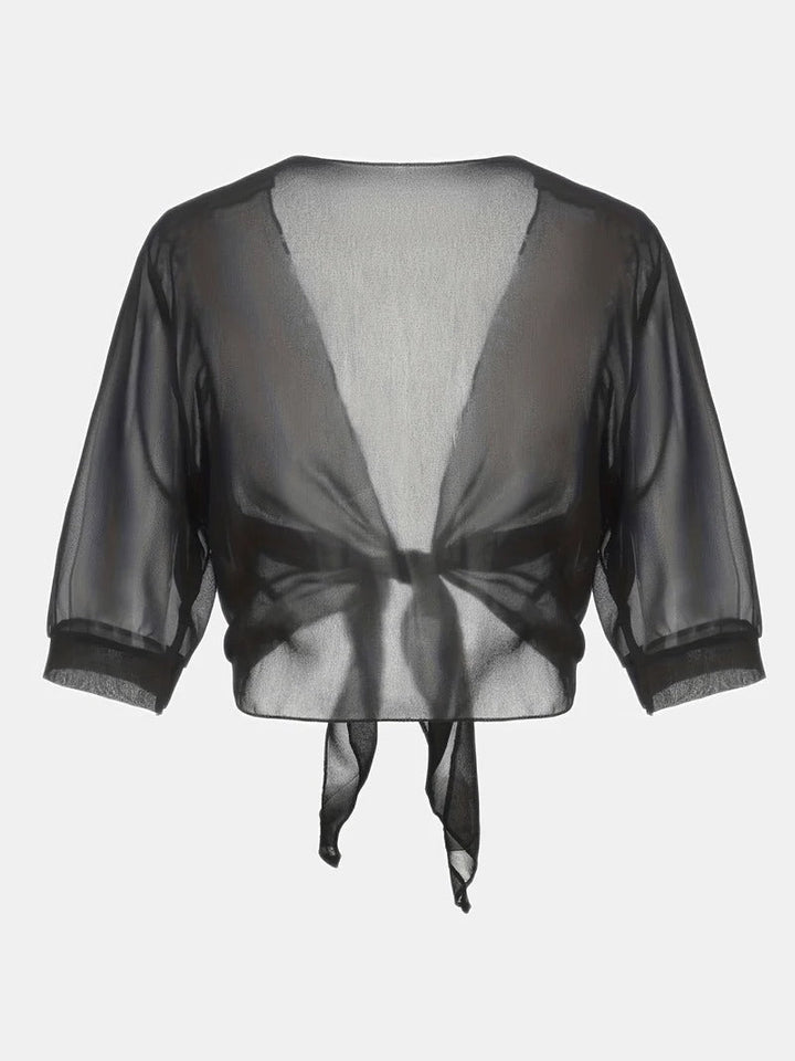 Brisa | Dames Tie Front Transparante Blouse Open Voorzijde 3/4 Mouw Top