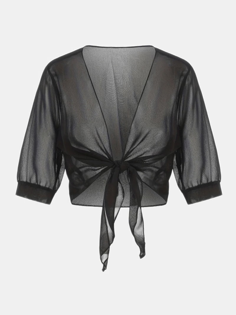 Brisa | Dames Tie Front Transparante Blouse Open Voorzijde 3/4 Mouw Top