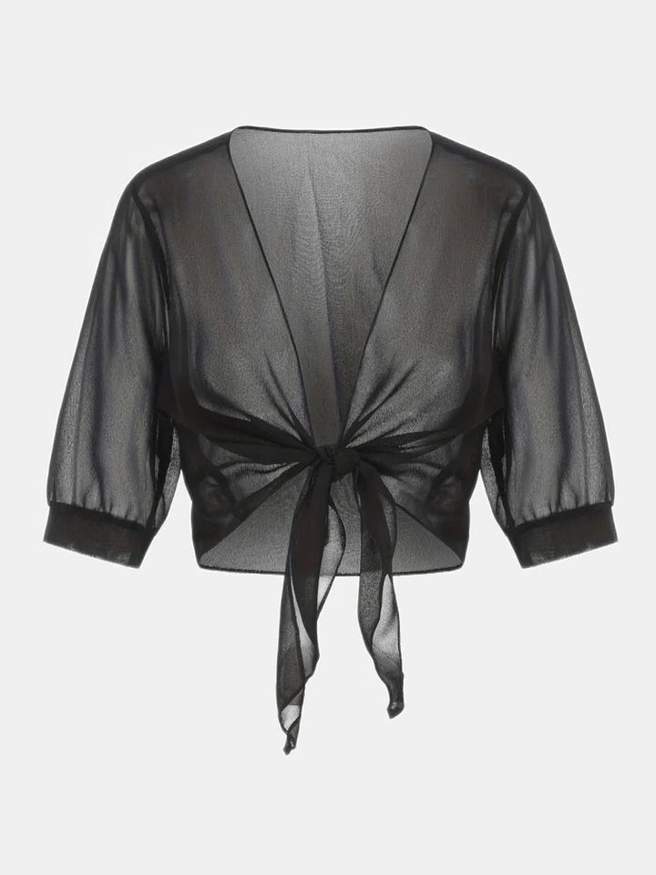 Brisa | Dames Tie Front Transparante Blouse Open Voorzijde 3/4 Mouw Top