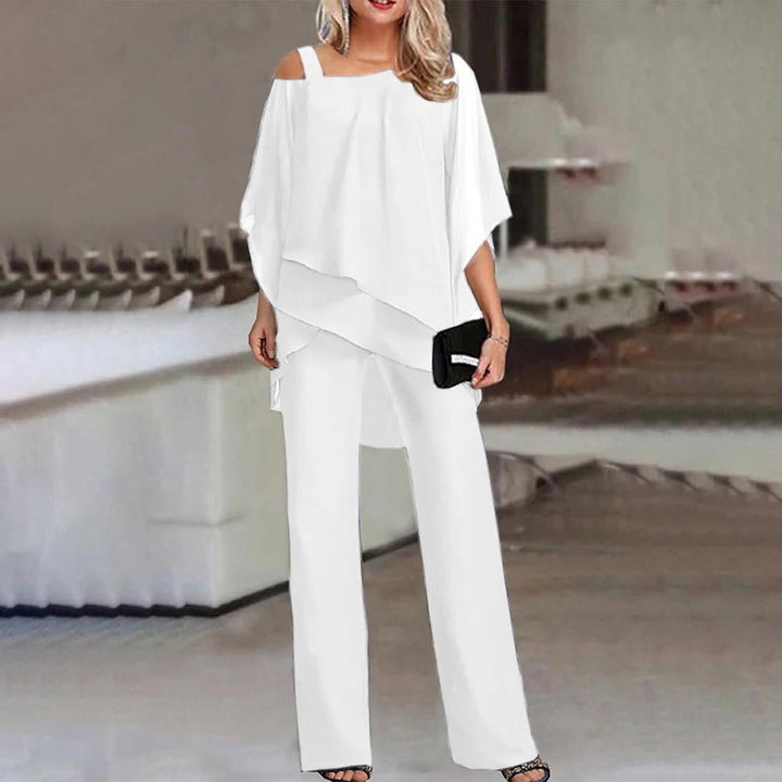 Celeste | Dames Cold Shoulder Chiffon Overlay Wijde Pantalon Jumpsuit