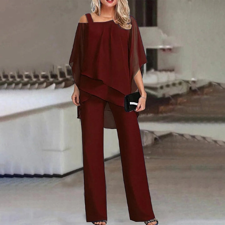 Celeste | Dames Cold Shoulder Chiffon Overlay Wijde Pantalon Jumpsuit