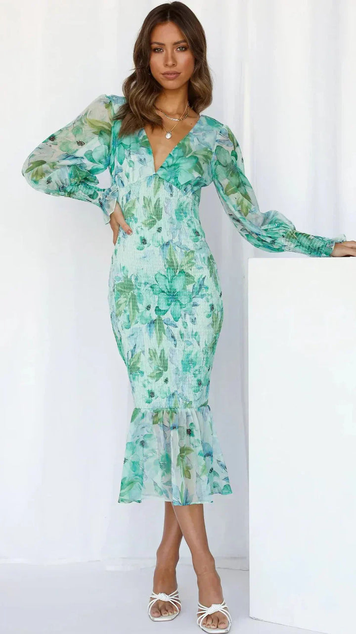 Gabrielle | Vrouwen Bloemen Flowing Draped Avondjurk