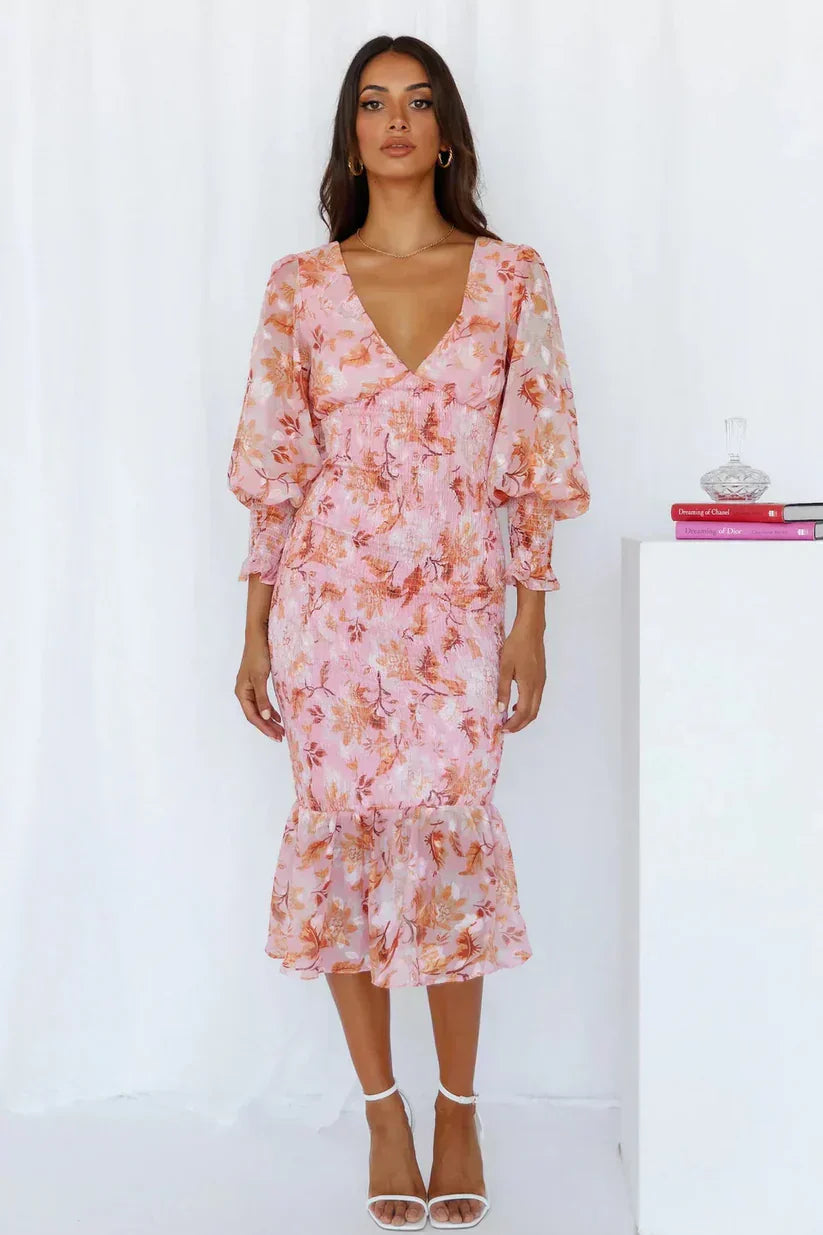 Gabrielle | Vrouwen Bloemen Flowing Draped Avondjurk