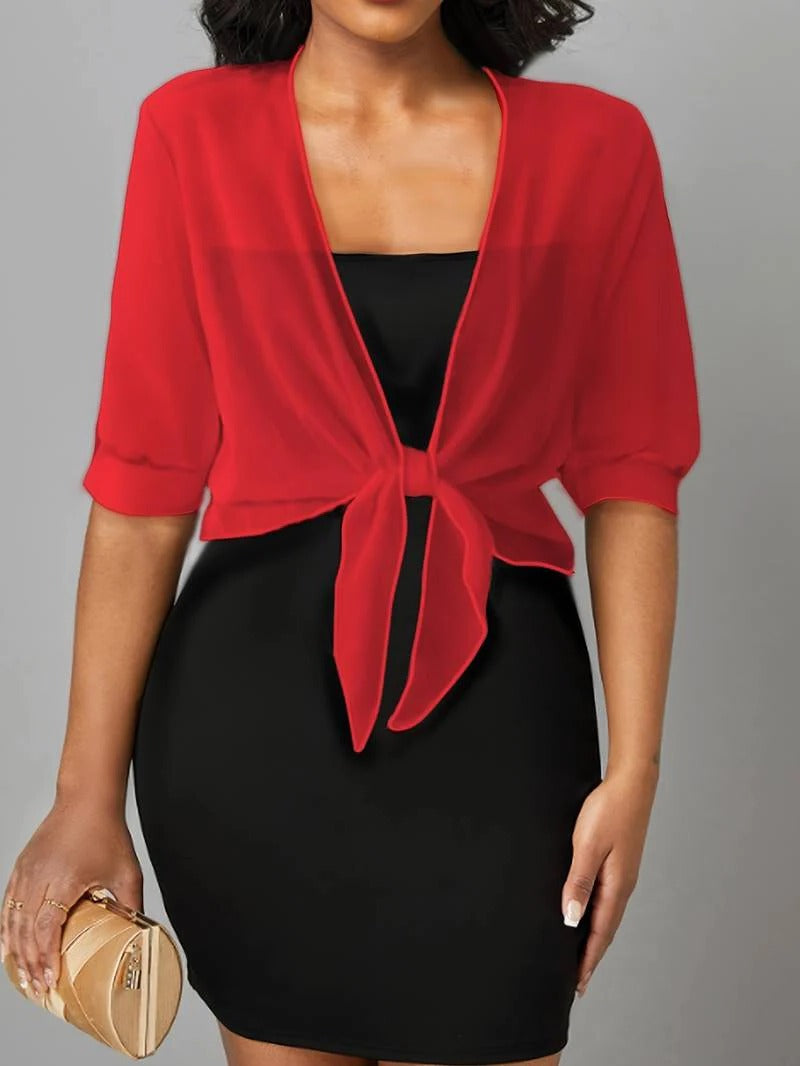 Brisa | Dames Tie Front Transparante Blouse Open Voorzijde 3/4 Mouw Top