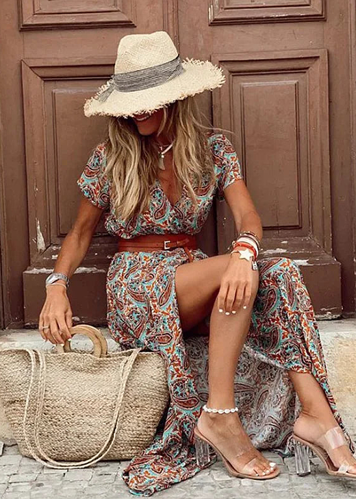 Justine™ | Luchtige Boho Maxi Jurk Met Bijpassende Ceintuur